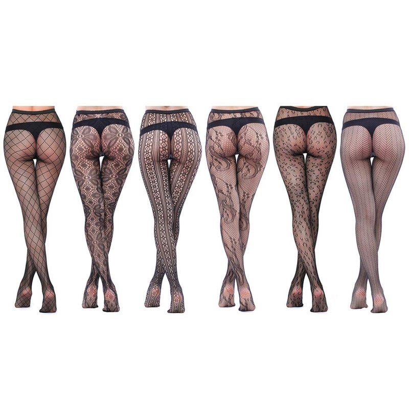 HOVEOX 6 Pairs Lace Patterned Tights Fishnet Floral Stockings Small Hole Pattern Leggings Tights Net Pantyhose - Image 2